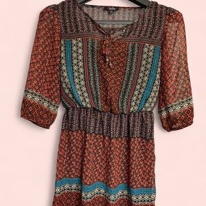 BeBop Floral Patterned Top with Red Accents